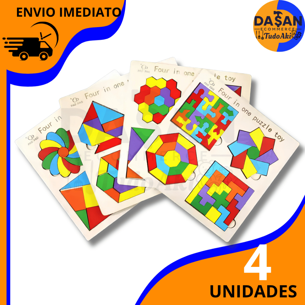 Imagem do produto Montessori 4 em 1 Tangram Quebra-Cabeça de Madeira Colorido 