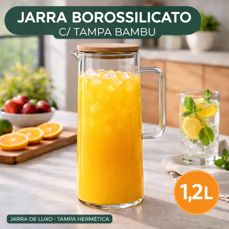 Jarra Vidro 1,2 L C/ Tampa Bambu
