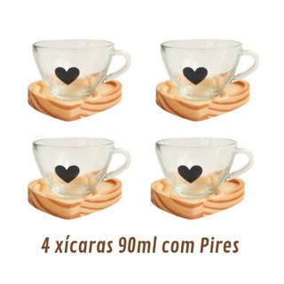 Jogo de Xícaras de Café com Pires de Madeira Coração Cantinho do Café Kit Presente Feminino — foto 6 — Achou Levou Brasil