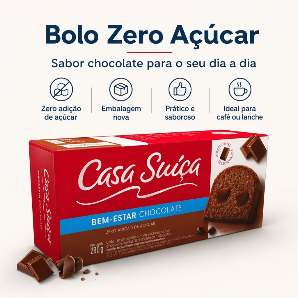 Bolo Casa Suiça Linha Zero Açucar 280gr Chocolate Laranja No