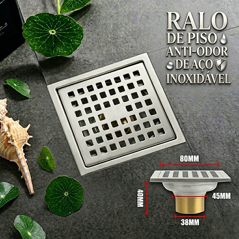 Ralo Banheiro Inox Anti-odor Quadrado 10x10cm Aço Inoxidável Chuveiro ...
