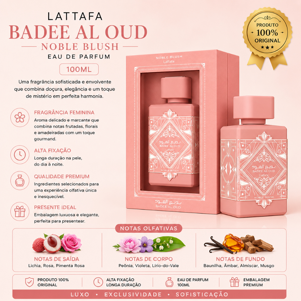 Perfume Árabe Lattafa Badee Al Oud Noble Blush EDP Feminino 100ML
