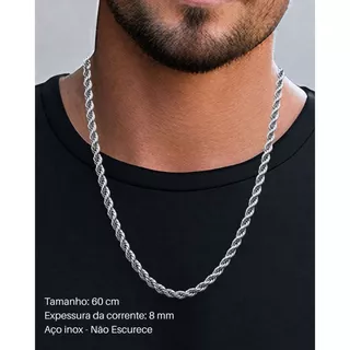 Colar Masculino 8mm espessura 60cm Aço Inox - Brilho Espelhado Não Escurece