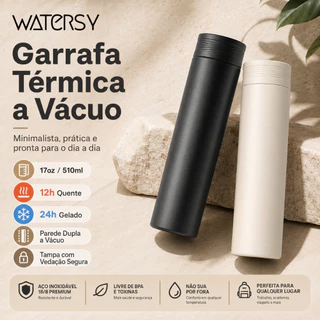 Watersy Garrafa Térmica 17oz/510ml a Vácuo Inox 18/8 Antivazamento Portátil para Café Chá Água