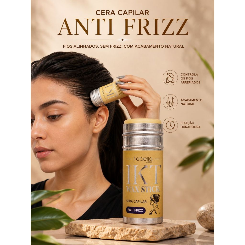 Bastão de Cera para Cabelo Febella Efeito Liso Anti Frizz Fixação ...
