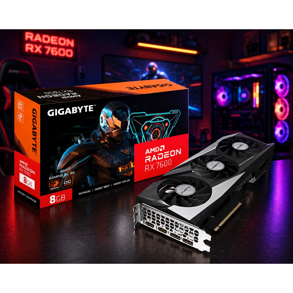 GIGABYTE RX 7600 8GB グラフィックボード Placa de Vídeo Gamer Gigabyte RX 7600 8GB OC – Jogos Ultra, Ray