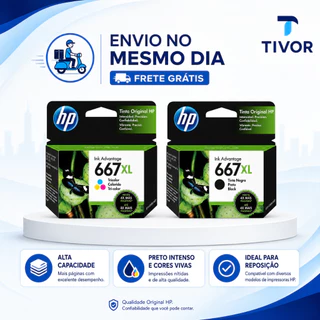 Cartucho HP 667XL Original Preto e Colorido DeskJet 2376 2774 2776 2874 – Alto Rendimento
