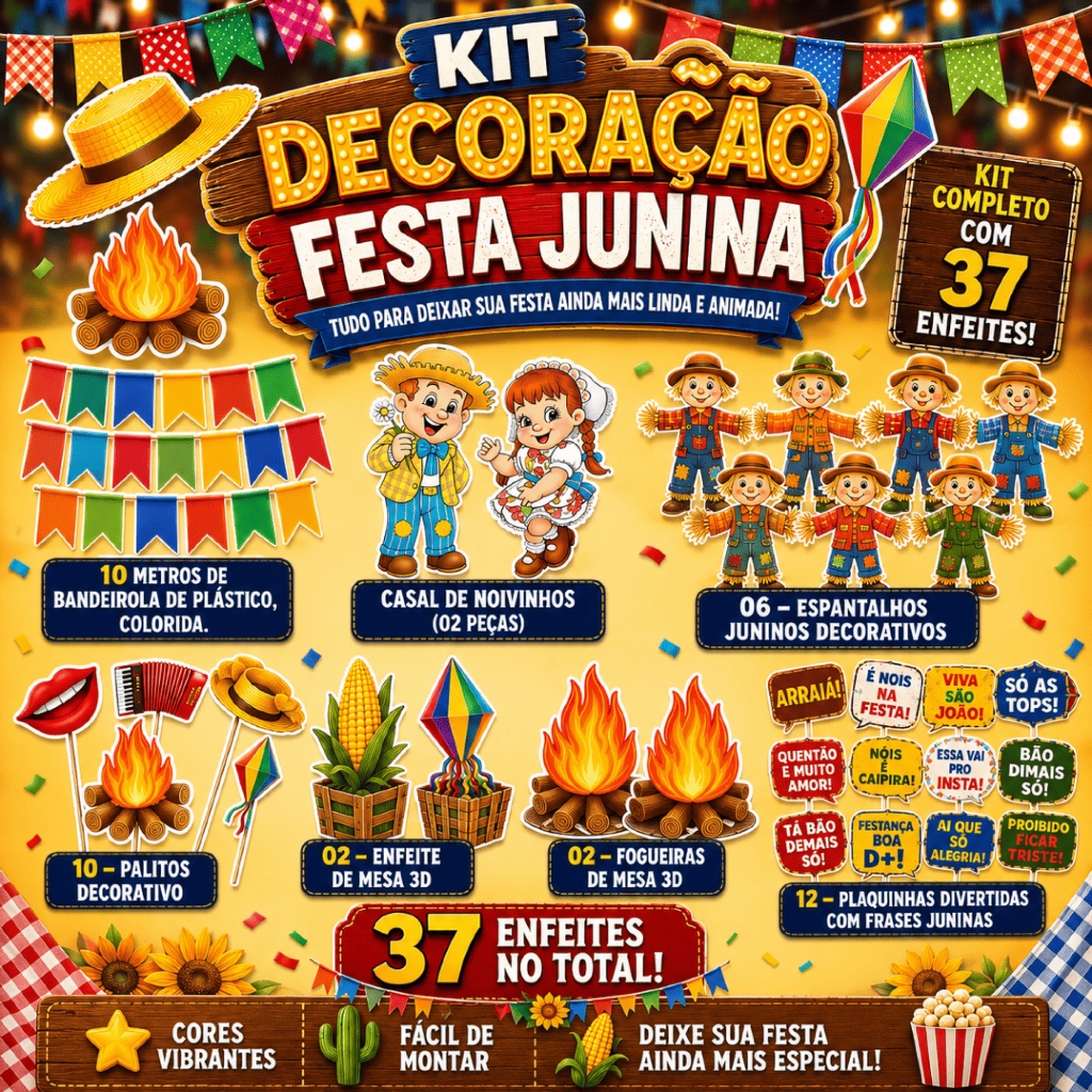 Kit Decoração Festa Junina Completo Mesa Enfeite São João Quadrilha ...