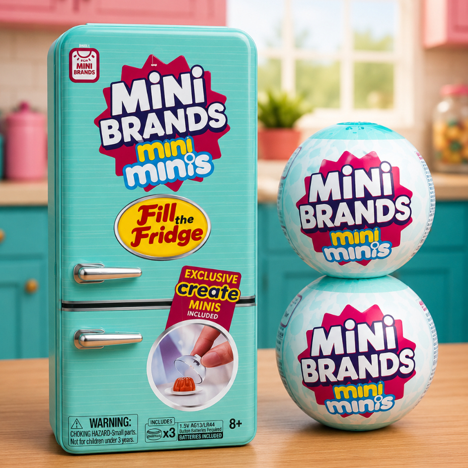 Mini Geladeira Infantil Mini Brands Fill The Fridge com 2 Bolinhas e Luz UV