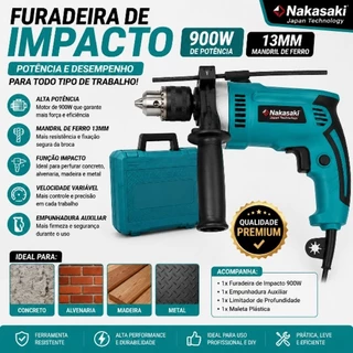 Furadeira 900w Mandril de Ferro 10mm Nakasaki