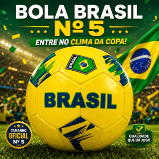 Bola de Futebol Brasil Nº 5 Amarela Oficial Vinil Resistente Campo e Rua