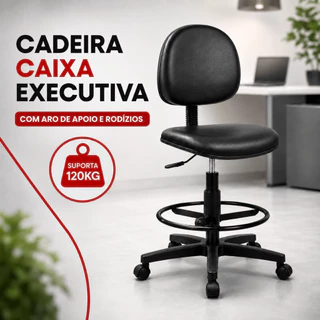 Cadeira Caixa Alta Executiva Courvin Couro Sintético Com Rodízios Balcão Portaria Recepção Sem Braço