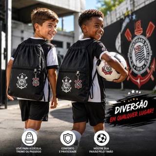 Bola Corinthians Couro Sintético + Mochila Saco + Chaveiro Infantil