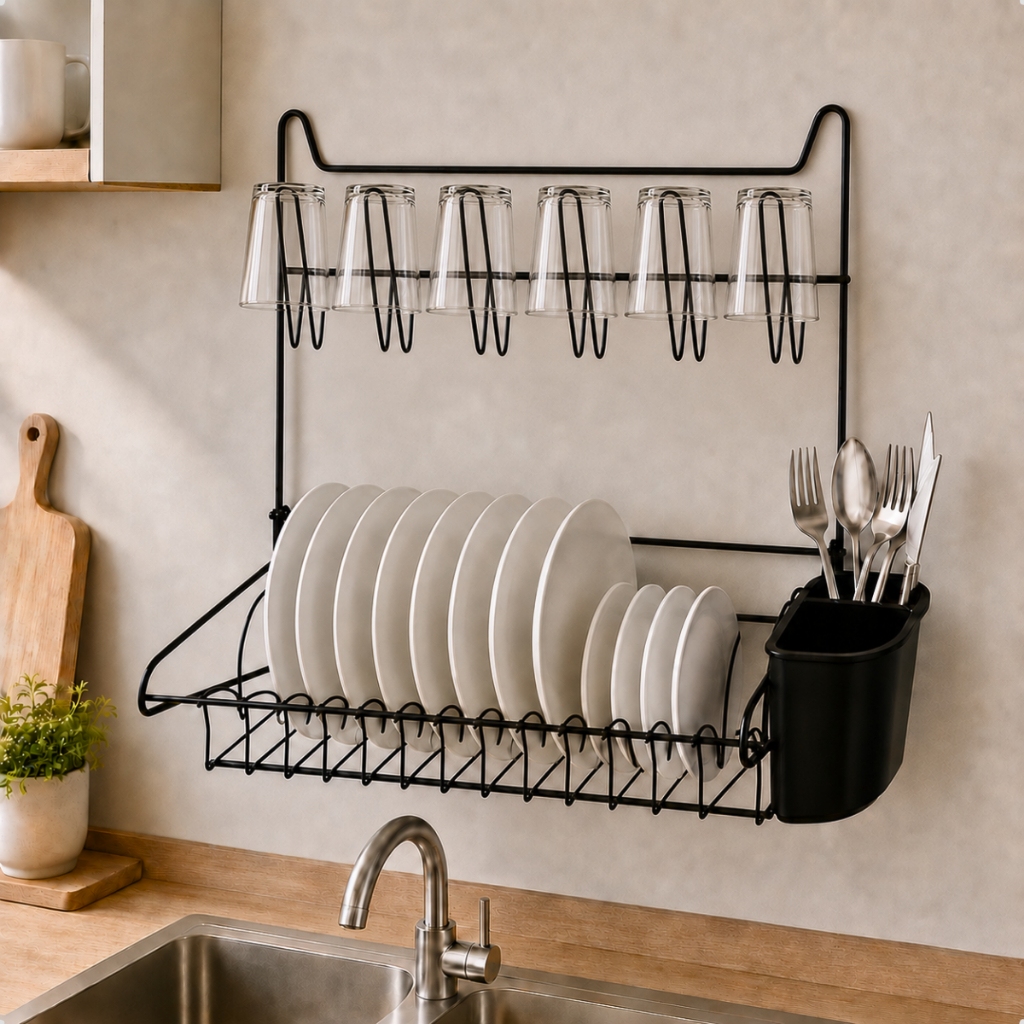 Escorredor De Louça Dobravel Suspenso Parede Compacto Pratos Copos Talheres Organizador Cozinha Resistente