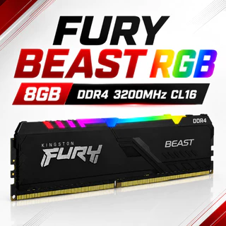 Memória RAM 8GB DDR4 3200MHz CL16 Kingston Fury Beast Desktop XMP Alta Performance Compatível Intel AMD KF432C16BBA/8