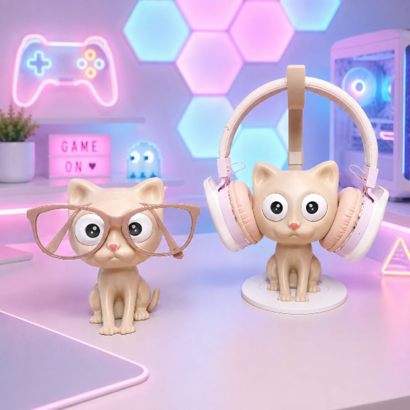 Gatinhos Fofos – Suporte para Óculos e Fone de Ouvido – Setup Criativo