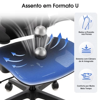 Cadeira Presidente Ergonômica Com Apoio De Cabeça Tela Mesh Preta Regulável Apoio Lombar Braços Dobráveis Confortável