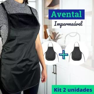 Kit 2 Avental de Cozinha Lavanderia Açougue Impermeável Adulto Unissex Preto
