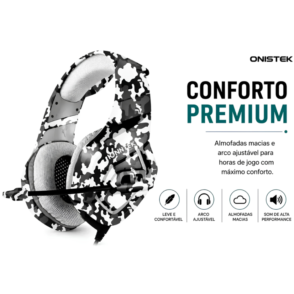 Headset Gamer Camuflado Com Fio Estéreo Microfone USB P2 50mm Para PC PS4 Xbox Onistek — imagem 5