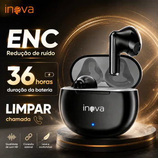 INOVA Fone Bluetooth 5.4 Sem Fio In Ear ENC Grave Forte Driver 13mm HiFi 36H Touch Esporte