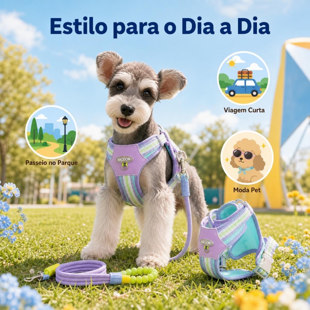 Peitoral para Cães com Guia 1,85m Refletivo Ajustável Conforto Segurança Médio Pequeno Porte