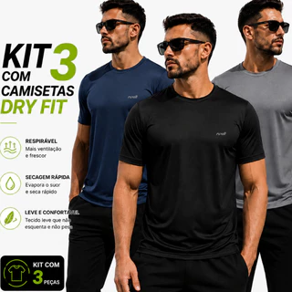 KIT 3 Camiseta Camisa Dry fit Masculina Treino Academia Esportes
