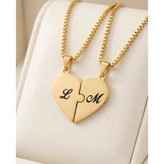 Colar Metade Coração para Casal Personalizado com Inicial Banhado a Ouro