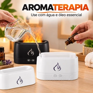 Difusor de Aroma Umidificador 200ml Efeito Chama Lareira USB Ultrassônico para Óleo Essencial