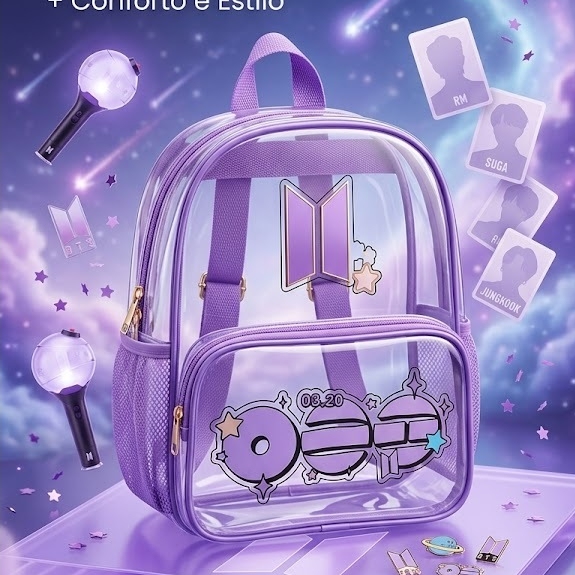 Mochila transparente BTS estilo K-pop, para show e escola