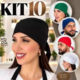 Kit 10 Toucas Gorro Bandana em Tecido Cozinha Restaurante Graçom