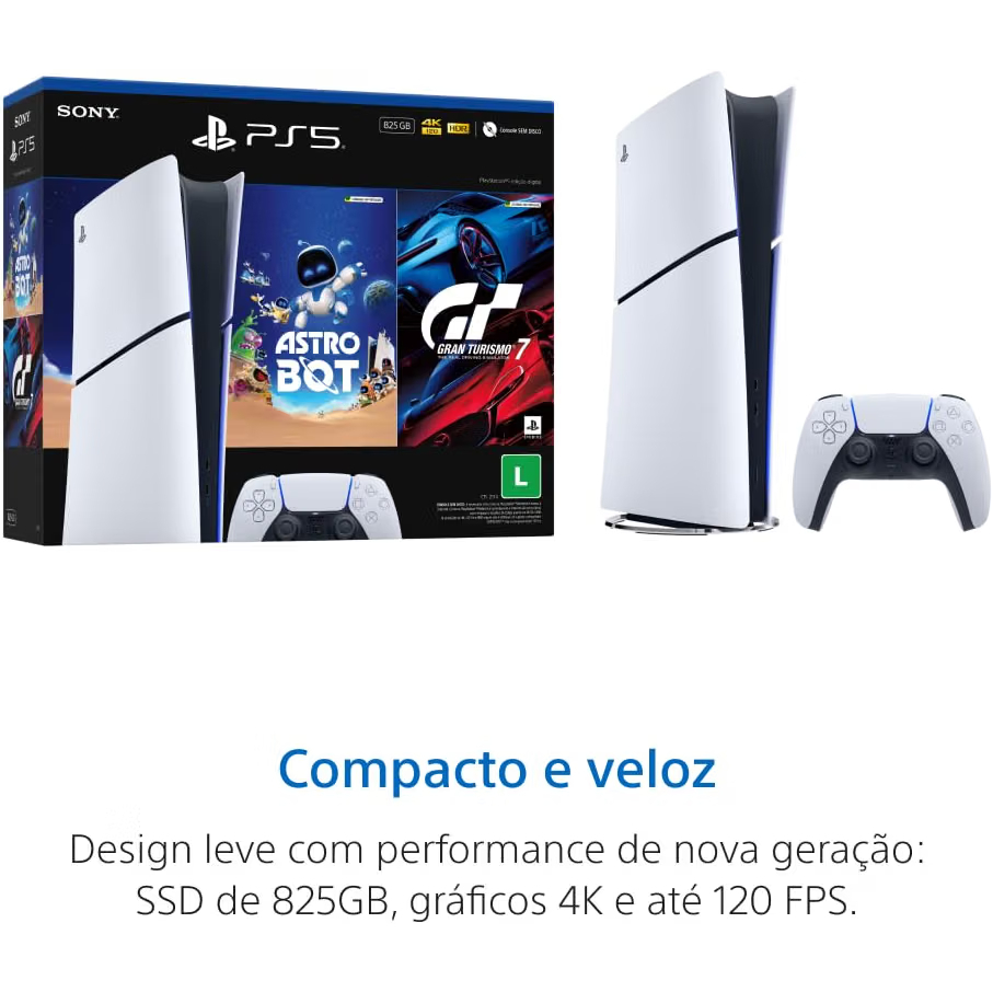 Console PS5 Slim 825GB Digital Edition + 2 Jogos - AstroBot + Gran Turismo 7 - 2114B — imagem 3