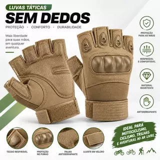 Luva Tática Meio Dedo Unissex Proteção Rígida Antiderrapante para Motociclista, Ciclista e Atividades ao Ar Livre