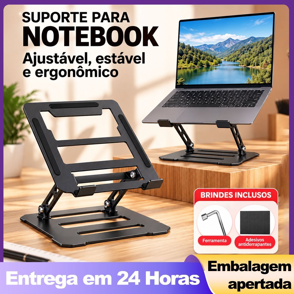 Base para Notebook Giratória 360° em Alumínio Ajustável e Ergonômica para Laptop de 10 a 17 Polegadas