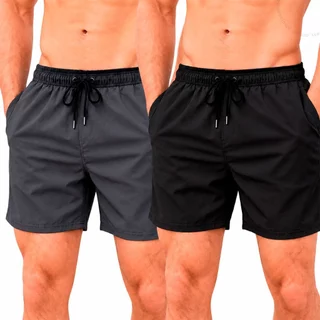 Kit 2 Shorts Masculino Tactel Confortável Leve Básico Liso Academia Cordão Praia Mauricinho