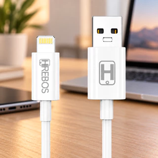 Cabo Carregador USB Lightning Hrebos 2 Metros Carregamento Turbo Rápido Branco Resistente