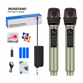 Microfone Sem Fio Profissional MOREFAND UHF 2.4G Reverb DSP Type-C Alcance 500 Pés Karaokê Pagode Sertanejo