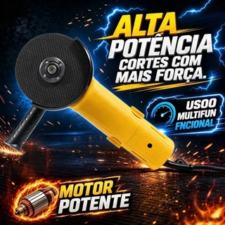 Esmerilhadeira Angular Com Fio, Bivolt 110V/220V, Alta Potência, Interruptor Deslizador Traseiro, Operação com uma Mão