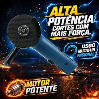 Esmerilhadeira Angular Com Fio, 110V/220V Bivolt, Potente e Resistente, Interruptor Deslizador Traseiro, Operação com um