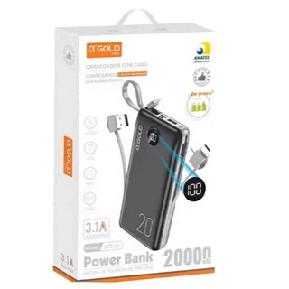 Power Bank ALPHA GOLD BTE-02 - Íon-litio 20000mAh Alta Velocidade Carregamento
