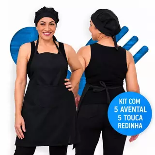 Kit Com 5 Avental e 5 Touca Telinha Cozinha Restaurante Pizzaria Oxford Cozinha