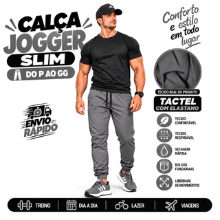 Calça Jogger Masculina Tactel com Elastano Slim Dry Fit – Esportiva, Confortável e Versátil para Treino, Academia