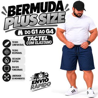 Bermuda Masculina Plus Size G1 G2 G3 G4 Tactel com Elastano Academia Treino Praia Piscina Pesca Casual Secagem Rápida