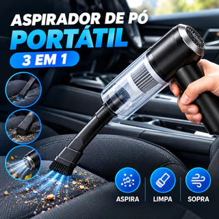 Aspirador de Pó Sem Fio Portátil 3 em 1 Carro e Casa Alta Potência USB Recarregável Filtro Lavável