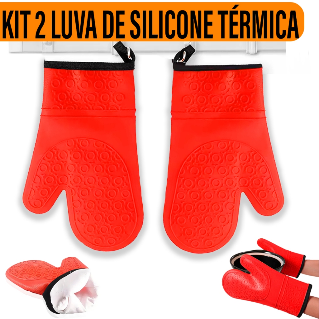 Kit 2 Luvas Térmicas Cozinha Silicone Forrada Forno Yab