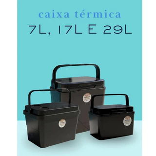 Caixa Térmica Cooler Pequeno Médio Grande 7 Litros | 17 Litros | 29 Litros Camping Pesca Praia Preta Arqplast