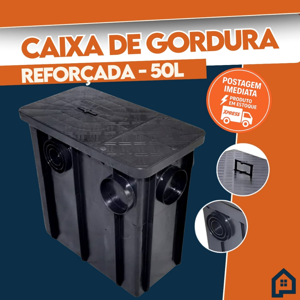 Caixa De Gordura Sifonada Grande 50L Mallton Coletora Com Cesto Suporta 2 Cozinhas