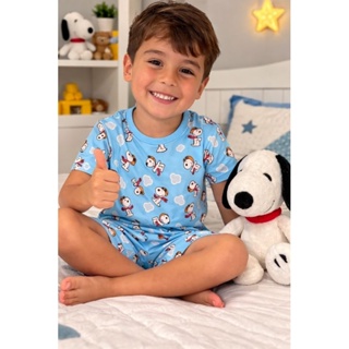 Pijama Infantil de Snoopy – Conjunto Camiseta, Short Estampado – Pijama Infantil Confortável em Oferta na Shopee