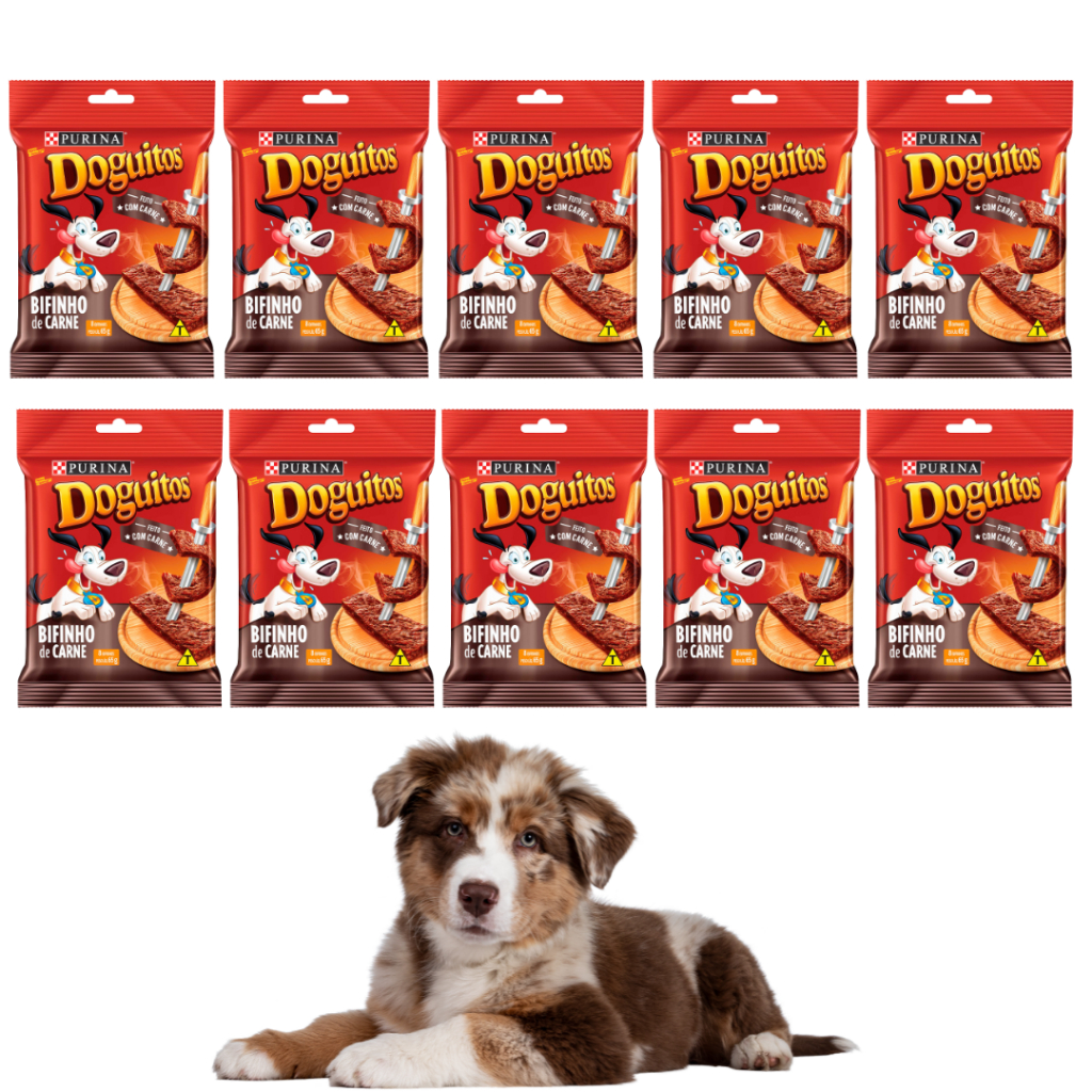 Kit C/10 Petiscos Doguitos Purina Sabor Carne 65g Cada Para Cães Adultos e Filhotes Aperitivo Premium em Oferta na Shopee