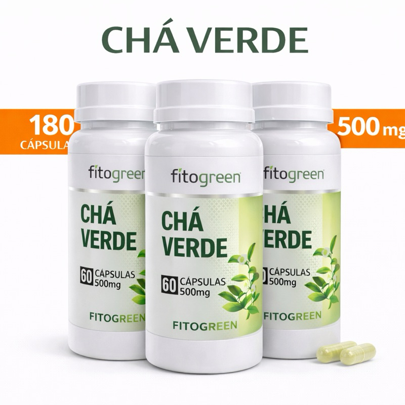 Chá Verde em Cápsulas 500mg 60 Cápsulas Desincha Fitogreen Suplemento ...