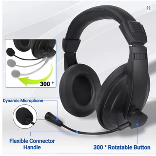 Fones de ouvido com fio de 3,5 mm para operador com microfone e redução de ruído, faixa ajustável para operador, estudan